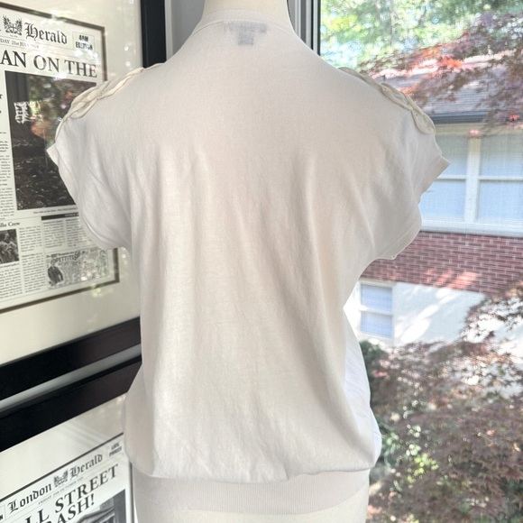 Ann Taylor Ivory Cotton Silk Cardigan Short Sleeve Beaded Appliqué Size Medium - Picture 4 of 16